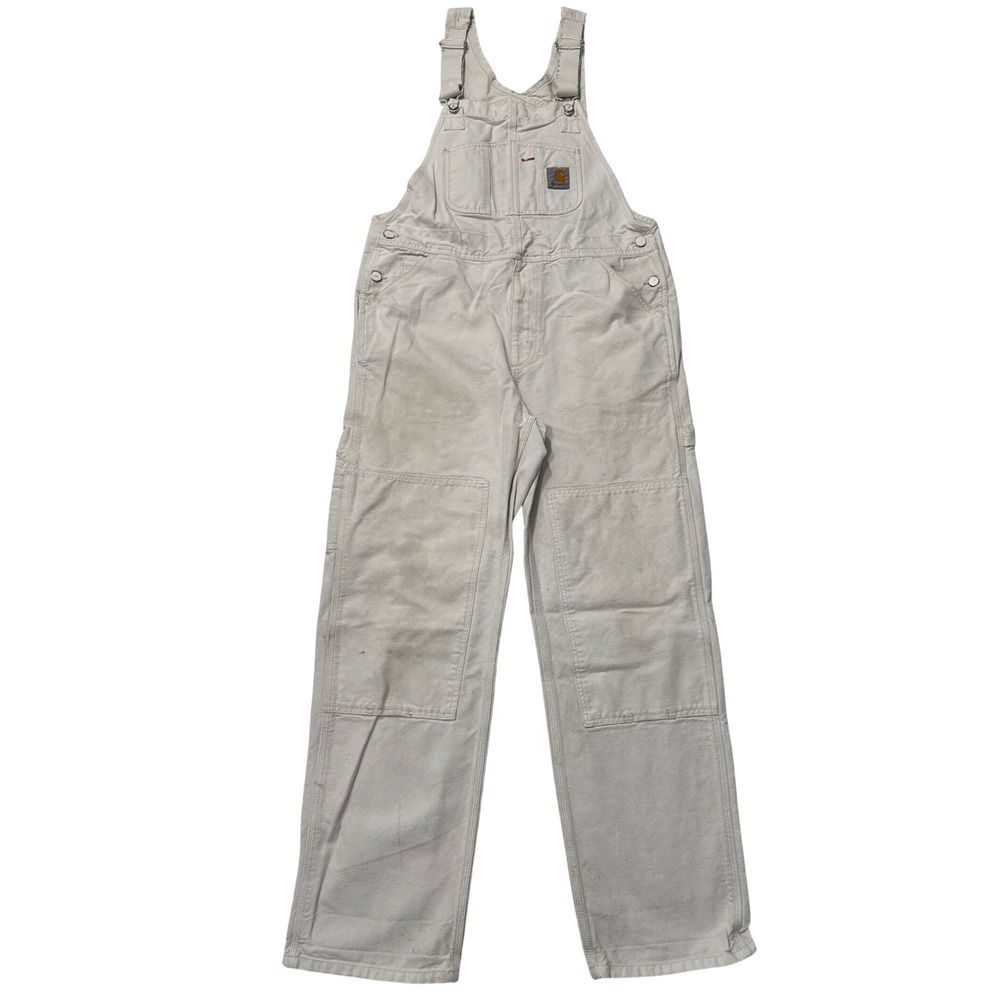 Carhartt Double Knee Bib Overalls Cream Off-White Canvas Workwear Pants 34x29